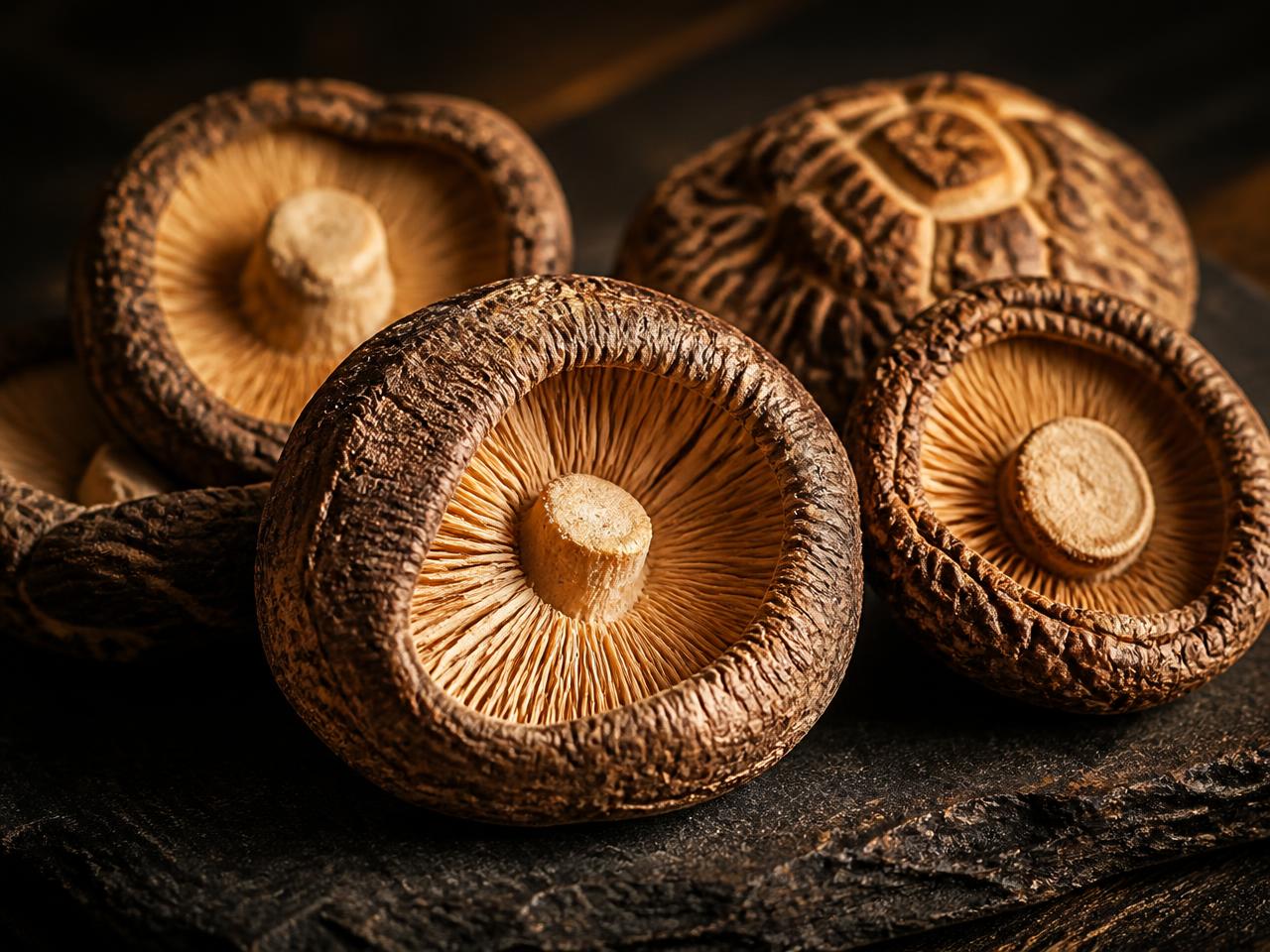 Textura do shiitake desidratado em detalhe